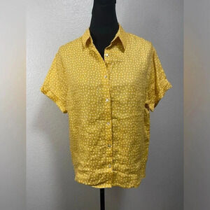 Rachel Zoe 100% Linen Yellow Polka Dot Button Down Boxy Camp Size Medium